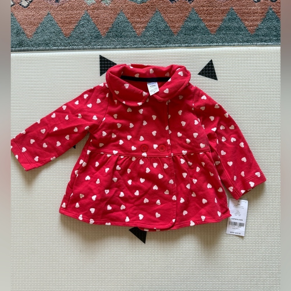 Carters|Baby girl preppy Red ditsy Heart Patterned peacoat Jacket,NWT•12 months